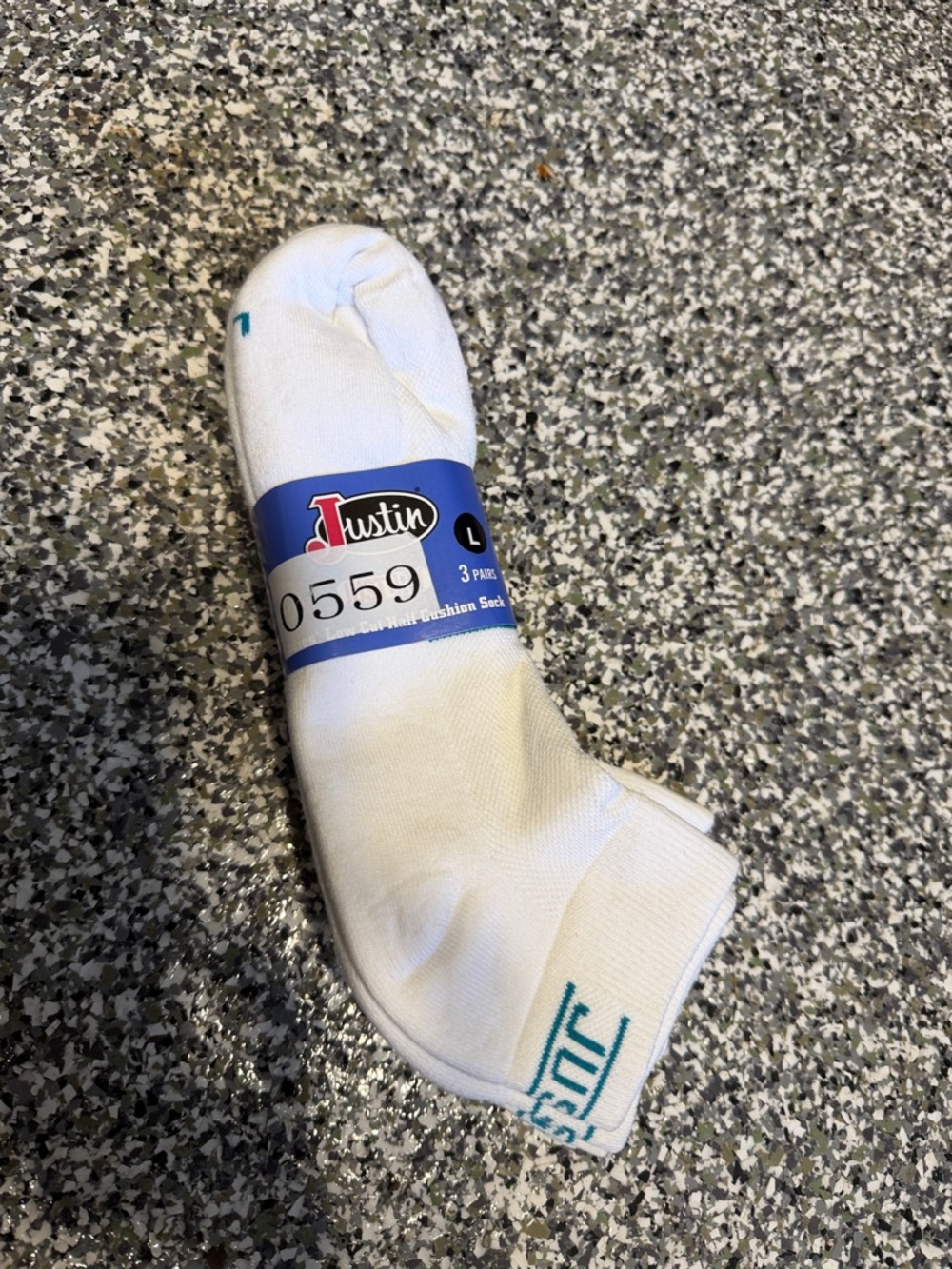 Justin Boots White Low-Cut Athletic Socks with Teal Accent - 3 Pack